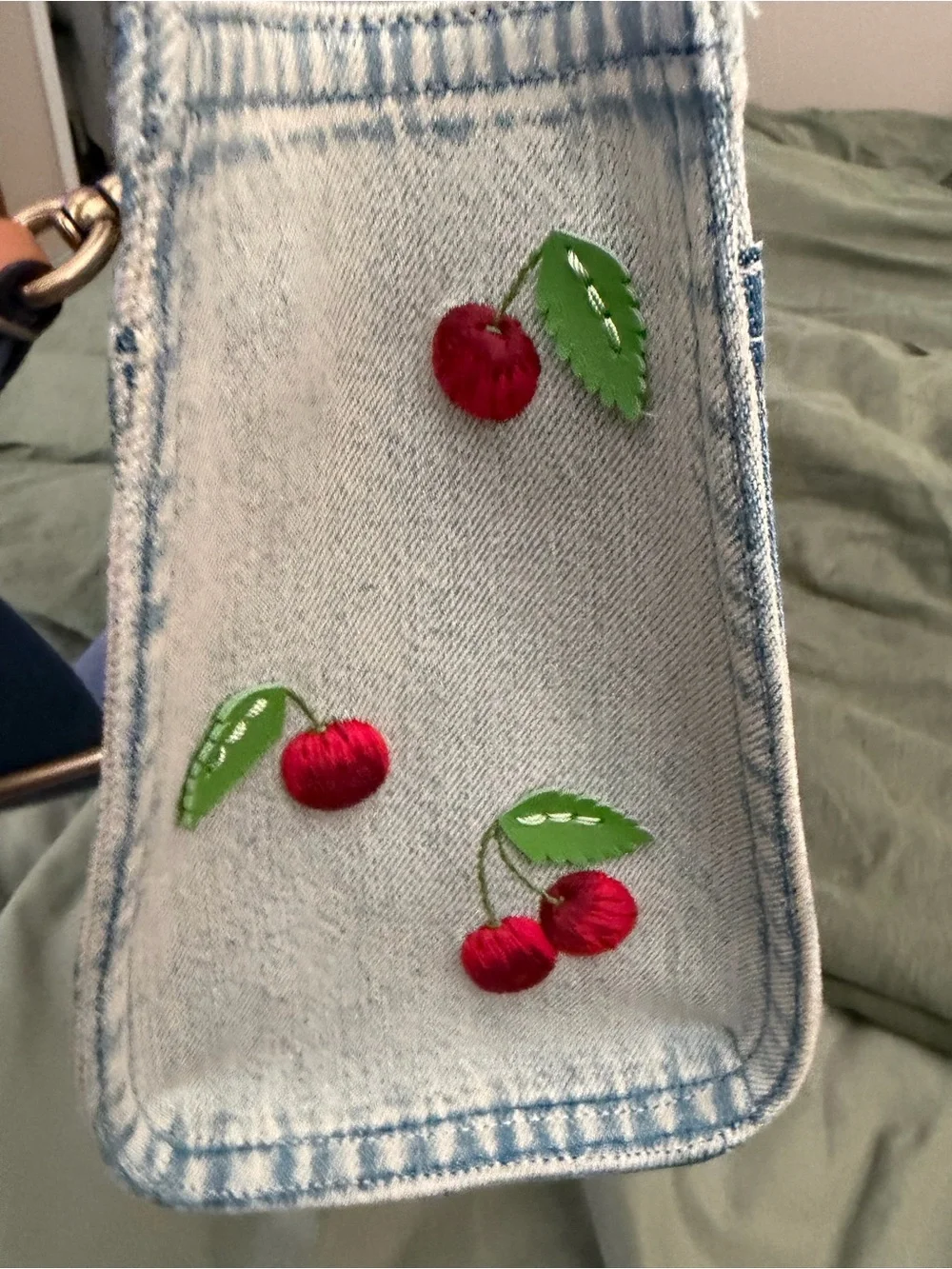 Coach Denim Cargo Bag 26 with Cherry Embroidery